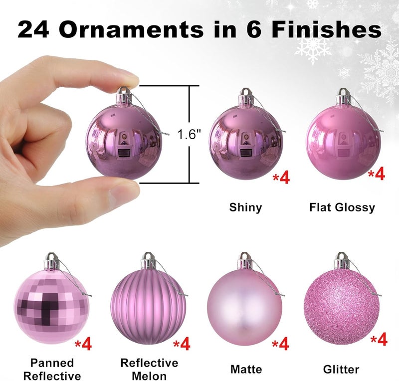 GameXcel Bubblegun Pink 1.6" Small Christmas Balls Christmas Tree Decoration Ornaments Shatterproof Hanging Balls for Birthday Halloween Holiday Wedding Decorations Set of 24pcs - Image 2